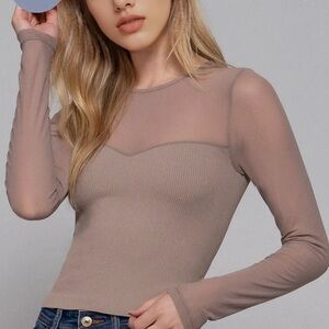 Elegant Taupe Long Sleeve Women's Top